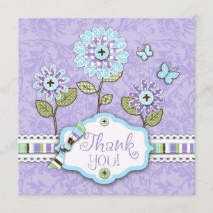 Organza Flowers TY Square Lav Thank You Card