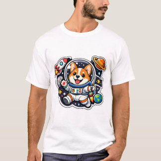 orgi Astronaut Cute Dog in Space Die-Cut T-Shirt