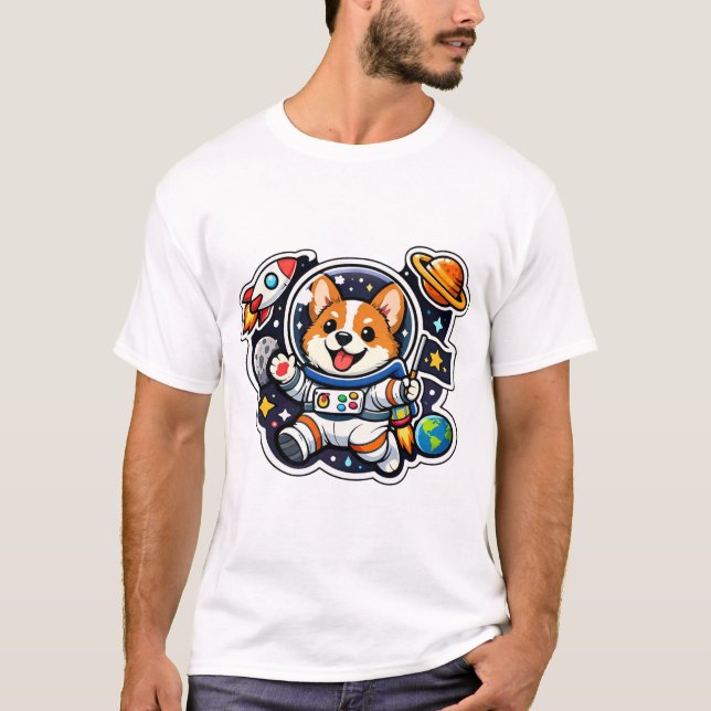 orgi Astronaut  Cute Dog in Space Die-Cut T-Shirt (Front)