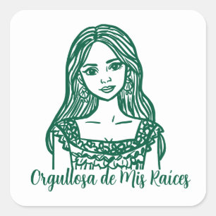 Orgullosa de Mis Raíces Mexican Line Art Square Sticker