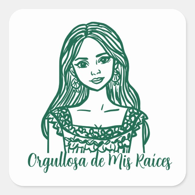 Orgullosa de Mis Raíces Mexican Line Art Square Sticker (Front)