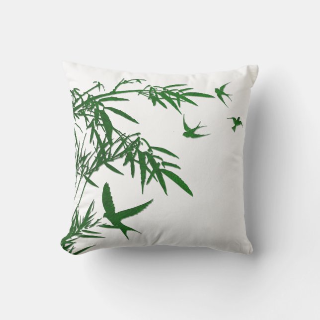 Orient Accent Lush Green Bamboo & Swallow Birds Outdoor Cushion (Front)
