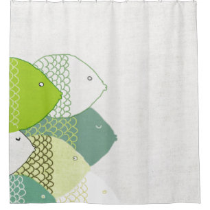 Orient Accent Whimsical Hand-drawn Fish Pattern Shower Curtain