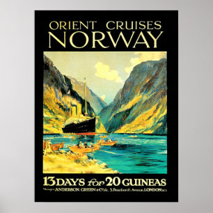 Orient cruises to Norway, vintage travel poster
