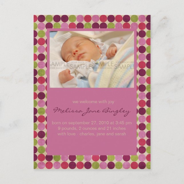 Orient Dots Pink • Baby Announcement (Front)