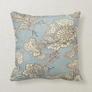 Orient Vintage Retro Paisley Floral Pale Blue Cushion