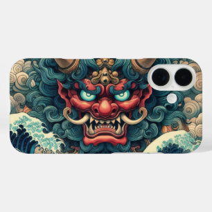 Oriental abstract Oni demon face Kanagawa waves iPhone 16 Case