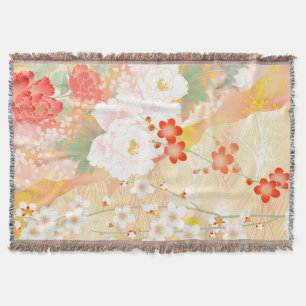 Oriental Accent Japanese Floral Soft Colours Throw Blanket