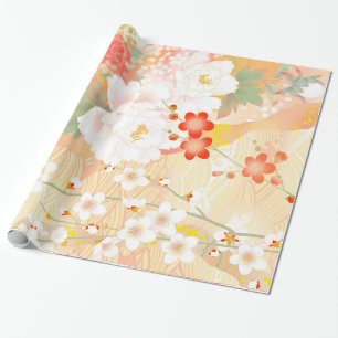 Oriental Accent Japanese Floral Soft Colours Wrapping Paper