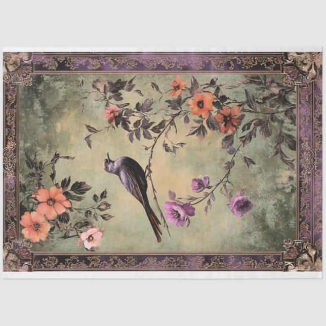 Oriental Aesthetics, Chinoiserie Bird & Floral Tissue Paper (Front)