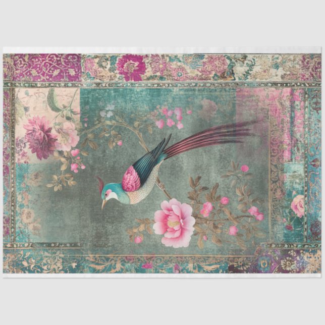 Oriental Aesthetics Pheasant Bird Eclectic Pattern Tissue Paper (Front)
