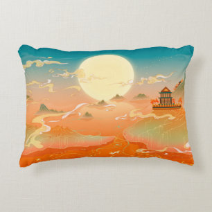 Oriental ancient landscape painting, classical pai decorative cushion