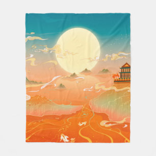 Oriental ancient landscape painting, classical pai fleece blanket