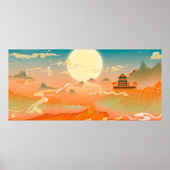 Oriental ancient landscape painting, classical pai poster (Front)