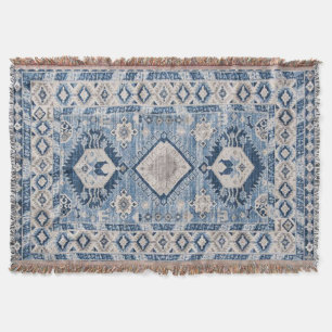 Oriental Antique Blue Kilim Rug  Throw Blanket