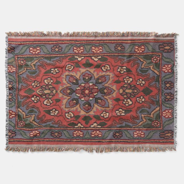 Oriental Antique Persian Turkish Floral Rug Throw Blanket (Front)
