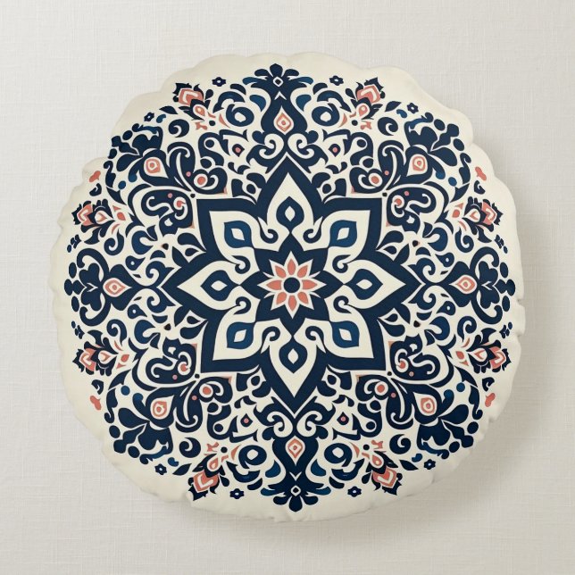 Oriental Arabesque Majestic Motifs Round Cushion (Front)