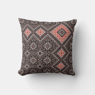 Oriental Arabic ornament brown red ethnic coral Cushion