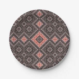 Oriental, Arabic, ornament, brown, red, ethnic, Paper Plate