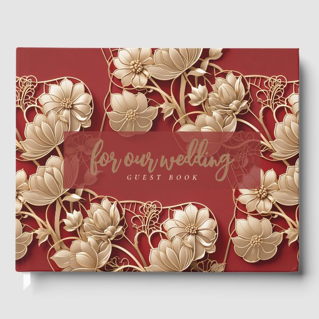 Oriental Art Deco Florals | Custom Wedding Guest Book (Front)