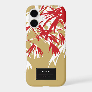Oriental Asian Chinese Red Gold Bamboo Leaves Zen