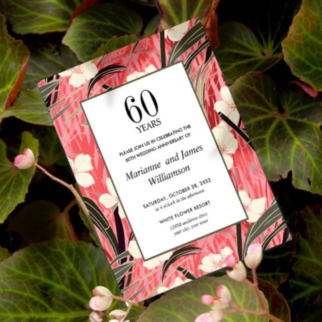 Oriental Bamboo Japanese Flower 60 Anniversary (ELEGANT ASIAN JAPANESE GARDEN INSPIRED 60TH WEDDING INVITATION BUDGET LOW COST)