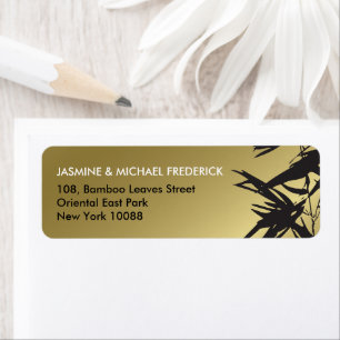 Oriental Bamboo Leaves Black Gold Return Address Label