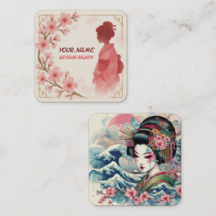 Oriental beauty Geisha salon watercolor sakura art Square Business Card