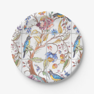 Oriental Bird Floral Colourful Elegant Chinoiserie Paper Plate