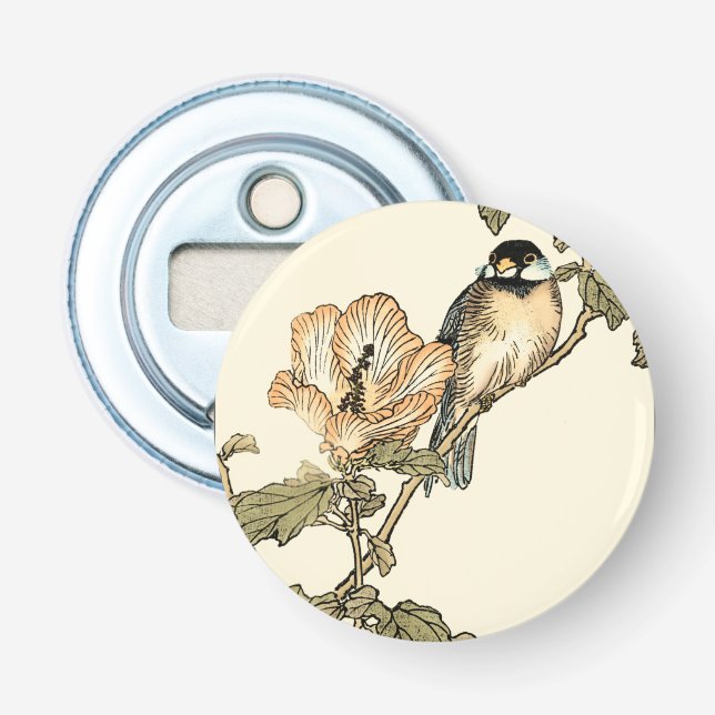 Oriental Bird Perched on Branch Bottle Opener (Front)