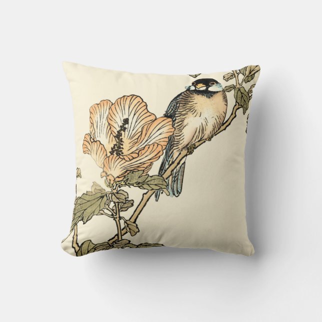 Oriental Bird Perched on Branch Cushion (Front)