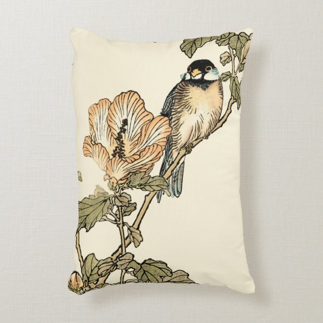 Oriental Bird Perched on Branch Decorative Cushion (Front(Vertical))