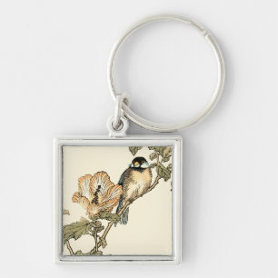 Oriental Bird Perched on Branch Key Ring