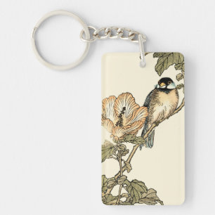 Oriental Bird Perched on Branch Key Ring