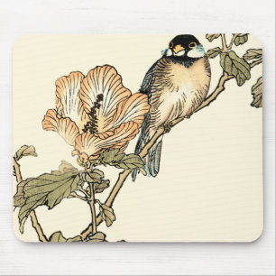 Oriental Bird Perched on Branch Mouse Pad