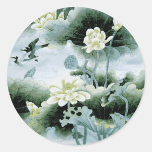 Oriental Birds and Flowers Classic Round Sticker