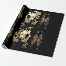Oriental Birds on Gold Leaf Wrapping Paper