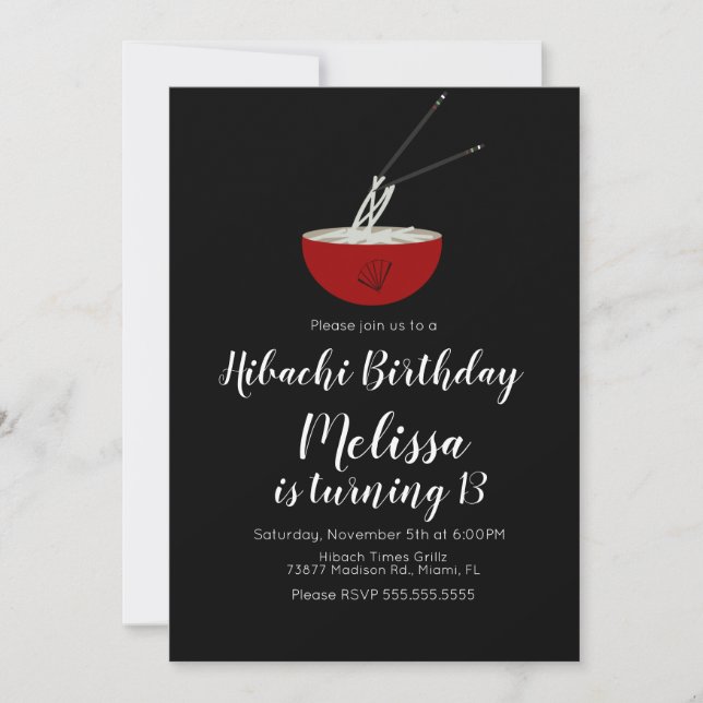 Oriental Birthday Hibachi Dinner Restaurant  Invitation (Front)