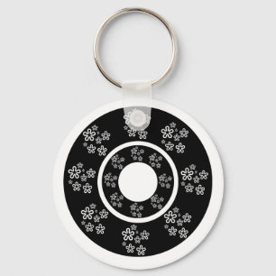Oriental Black Floral Circles Design Key Ring