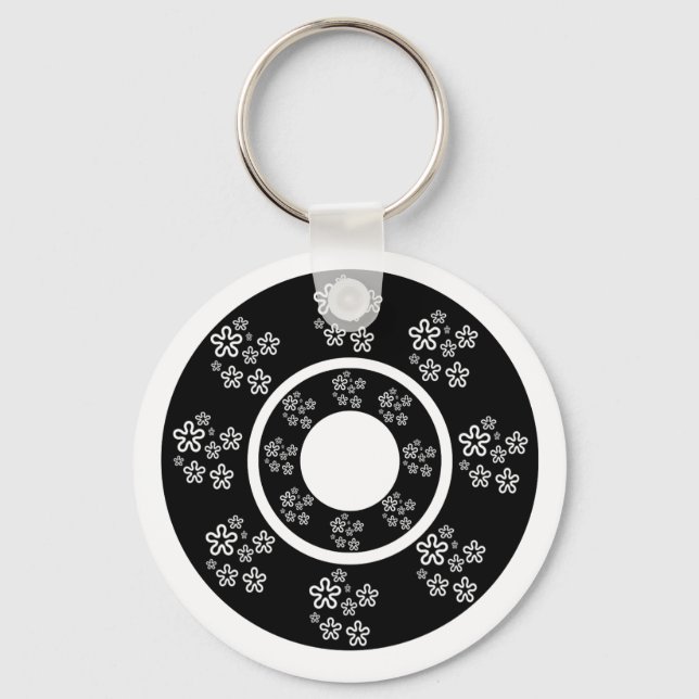 Oriental Black Floral Circles  Design Key Ring (Front)