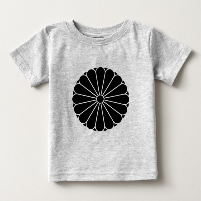 Oriental Black Kiku Chrysanthemum Mon Kamon Art Baby T-Shirt (Front)