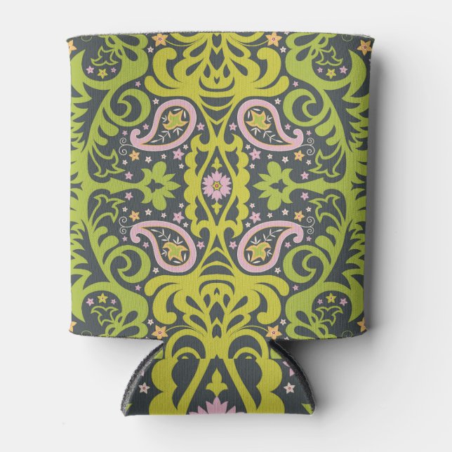 Oriental Bliss: Paisley Floral Pattern Can Cooler (Front)