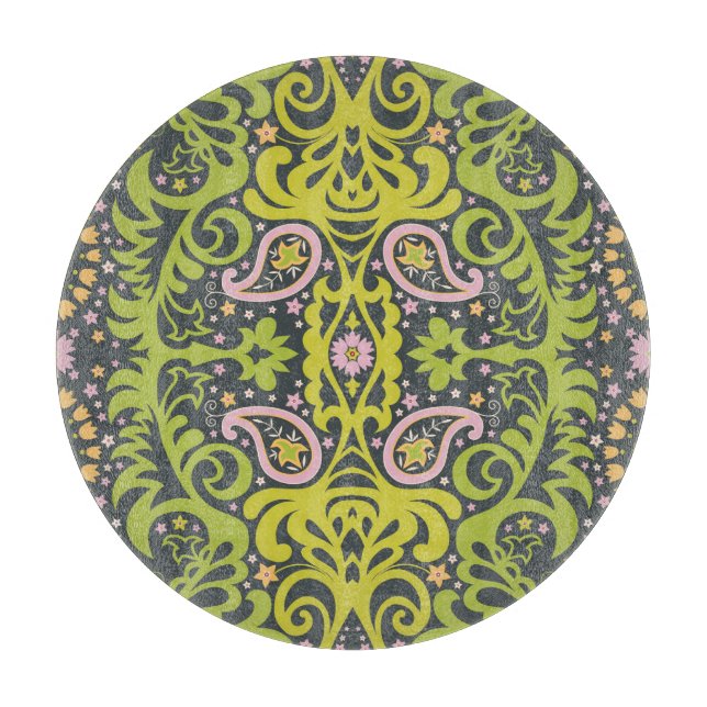 Oriental Bliss: Paisley Floral Pattern Cutting Board (Front)