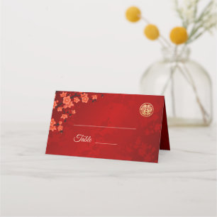 Oriental Blossom Red Gold Chinese Wedding Place Card
