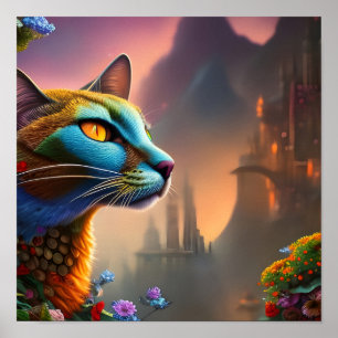 Oriental blue calico wild cat, Dystopian  Poster
