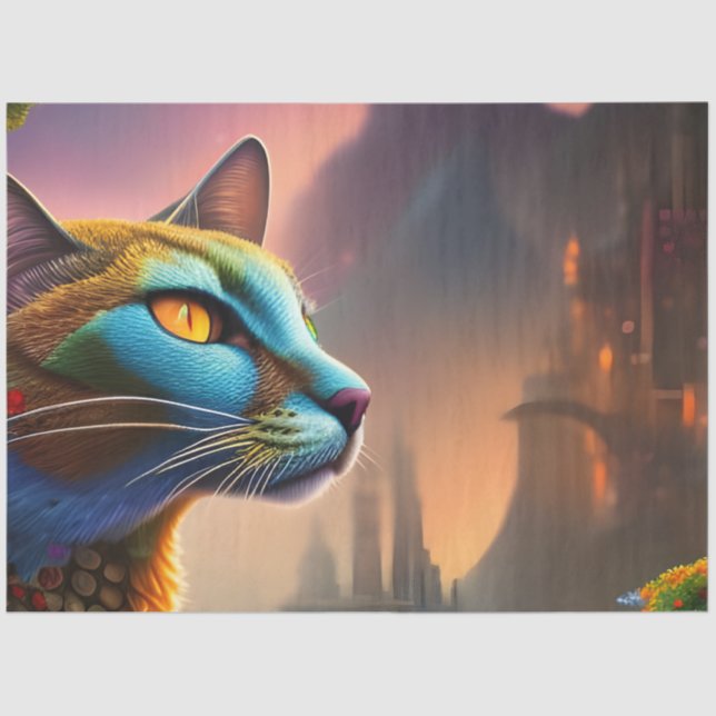 Oriental blue calico wild cat, Dystopian  Tissue Paper (Front)