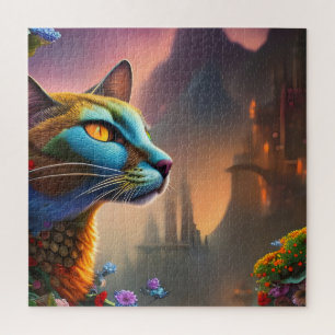 Oriental blue calico wild cat, Fantasy Jigsaw Puzzle
