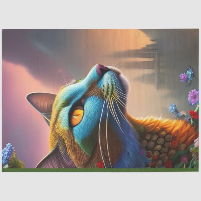 Oriental blue calico wild cat, Fantasy Tissue Paper (Front)
