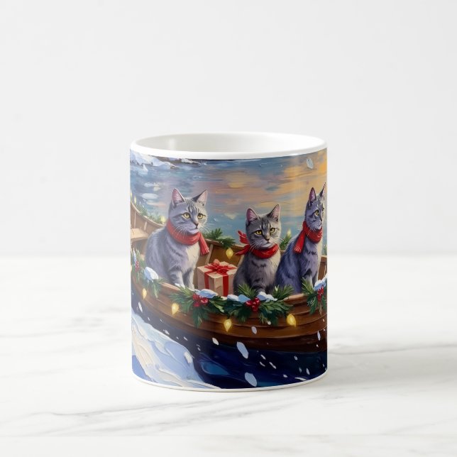 Oriental Blue Cat Christmas Boat Holiday Coffee Mug (Center)