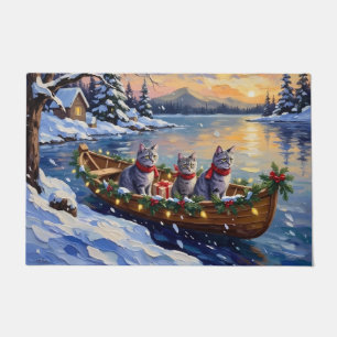 Oriental Blue Cat Christmas Boat Holiday Doormat
